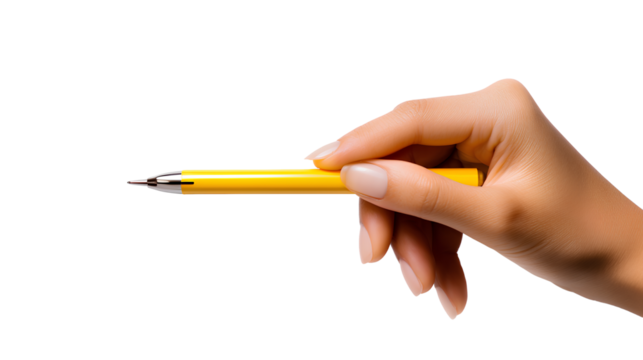 A person Holding a Yellow Pen Isolated on a Transparent Background, Generative AI