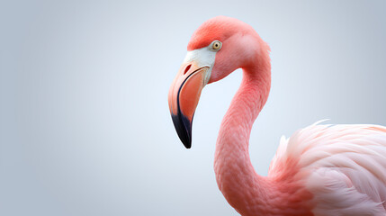Fototapeta premium Flamingo the pink feathers rendered in exquisite detail the gray background, Generative AI