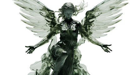 Green Female Angel Statue Isolated on Transparent Background, Generative AI - obrazy, fototapety, plakaty