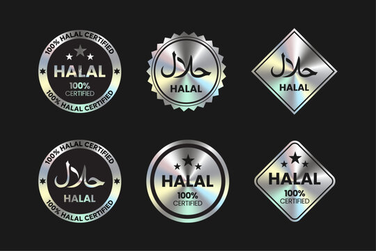 Hologram halal certified icon. Halal food labels Icon. Halal icon, Vector illustration