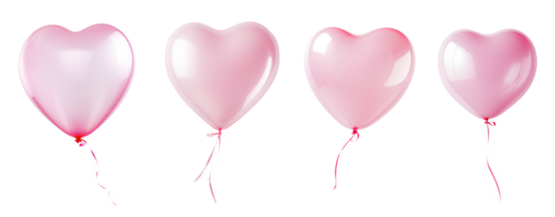 Pink balloon shaped like a heart set isolated on a transparent background, Generative AI