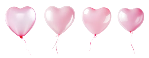 Tuinposter Pink balloon shaped like a heart set isolated on a transparent background, Generative AI © MONWARA