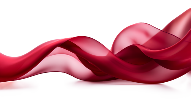 Flying red silk textile fabric flag background isolated on a transparent background, Generative AI
