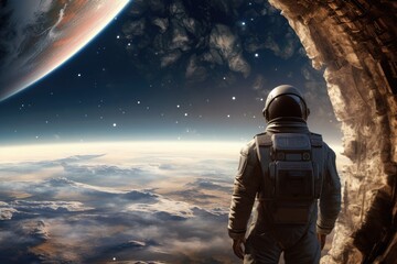 Astronaut Reflecting on the Earth's Beauty Across the Vastness of Space