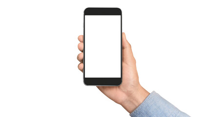 Hand holding smartphone device  touching screen