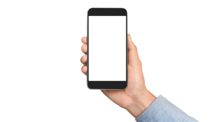 Hand holding smartphone device  touching screen