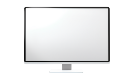 A sleek computer monitor with a vibrant blank white screen isolated on a transparent background, Generative AI
