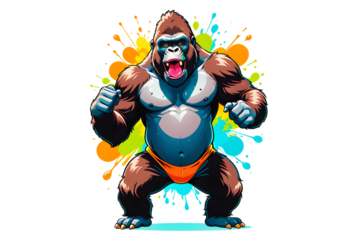 A Cartoonish Gorilla in a Playful Pose (PNG 10800x7200)