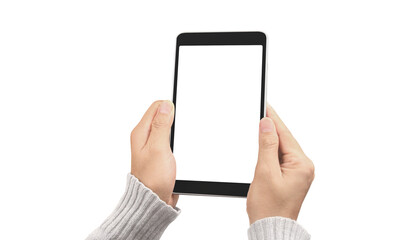 Hand holding smartphone device  touching screen