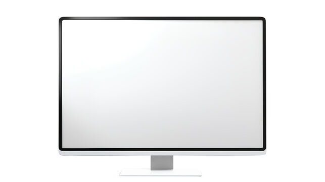 A sleek computer monitor with a vibrant blank white screen isolated on a transparent background, Generative AI