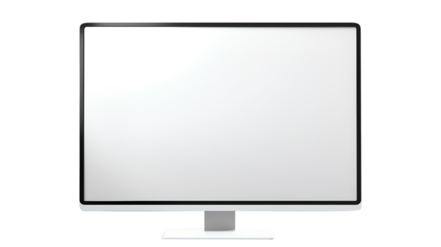 A sleek computer monitor with a vibrant blank white screen isolated on a transparent background, Generative AI