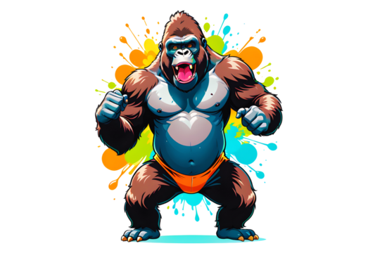 A Cartoonish Gorilla in a Playful Pose (PNG 10800x7200)
