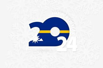 New Year 2024 for Nauru on snowflake background.