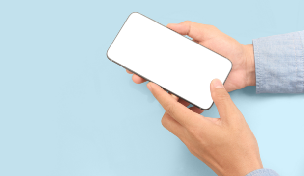 Hand holding smartphone device  touching screen