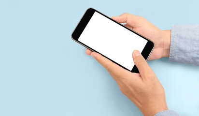 Hand holding smartphone device  touching screen