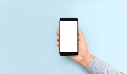 Hand holding smartphone device  touching screen