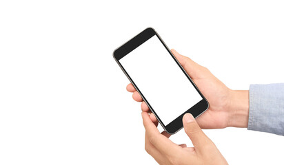 Hand holding smartphone device  touching screen