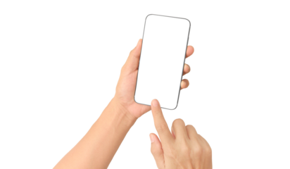 Hand holding smartphone device  touching screen