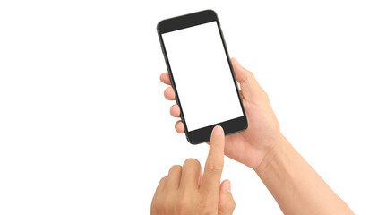 Hand holding smartphone device  touching screen