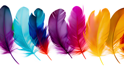 Vibrant carnival feathers in a spectrum of colors isolated on a transparent background, Generative AI