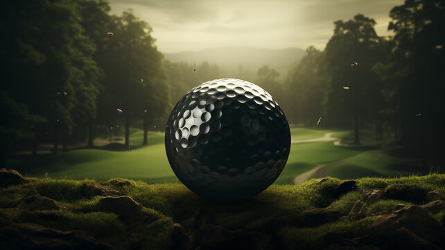 Golf ball with sport background design for banner with copy space.Created with Generative AI technology