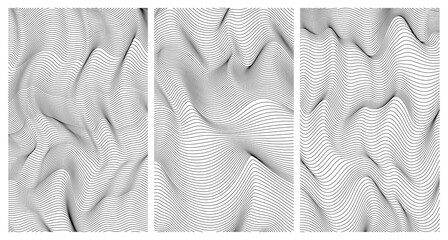 Set of abstract backgrounds with wavy lines. Wave of many lines.