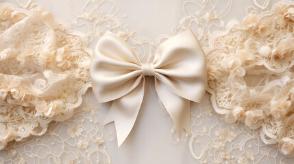 Wedding bow on lace background. generative ai. - obrazy, fototapety, plakaty