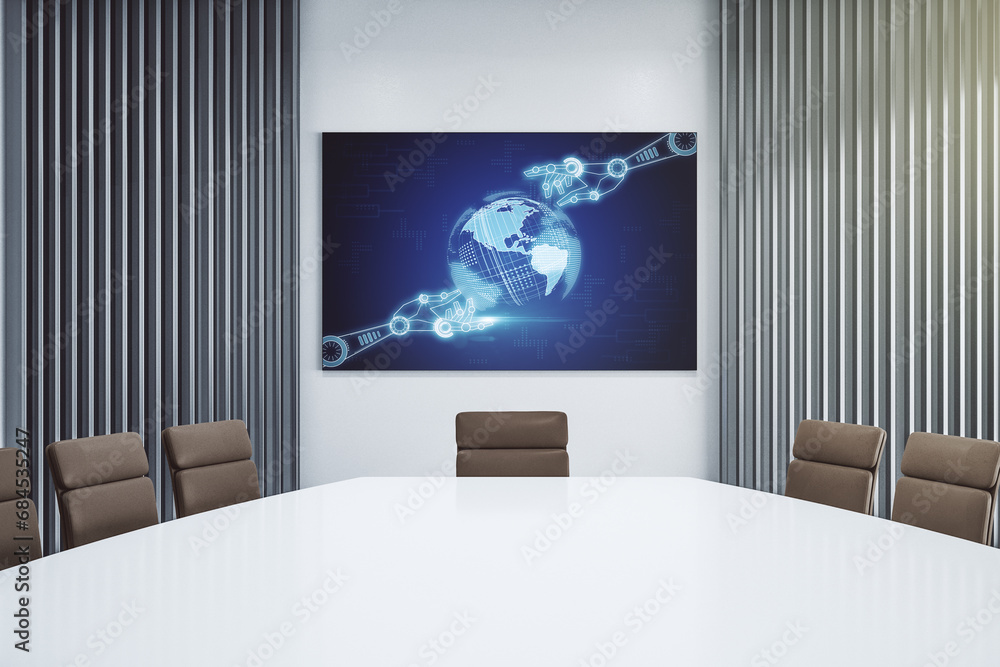 Aufkleber creative concept of robotics technology with globe sketch on presentation screen in a modern confere