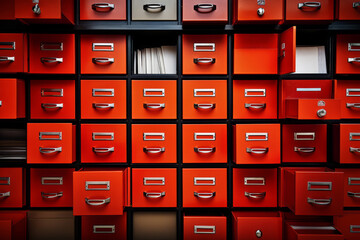 File cabinet with a wide open drawer full of files. Generative AI