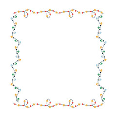 Christmas frame, garland with light bulbs.