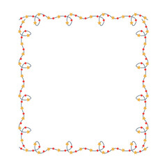 Christmas frame, garland with light bulbs.