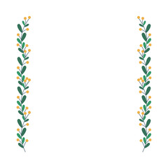 Christmas frame with tree branch and yellow berries, leaves.