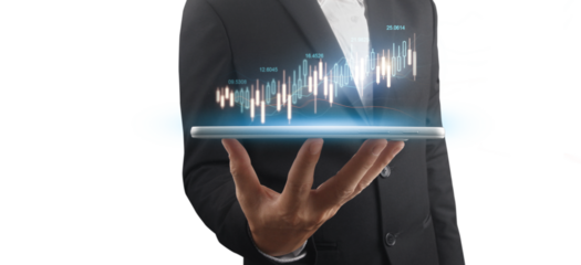 Businessman plan graph growth and increase of chart positive indicators ,tablet in hand