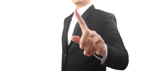 hand pressing touchscreen button points his finger