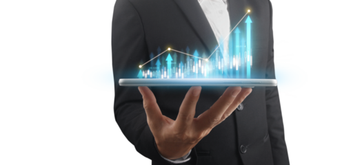 Businessman plan graph growth and increase of chart positive indicators ,tablet in hand