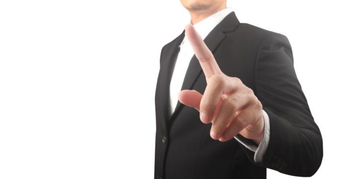 hand pressing touchscreen button points his finger
