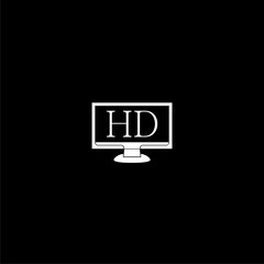 HD tv icon on black background