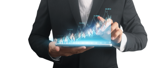 Businessman plan graph growth and increase of chart positive indicators ,tablet in hand