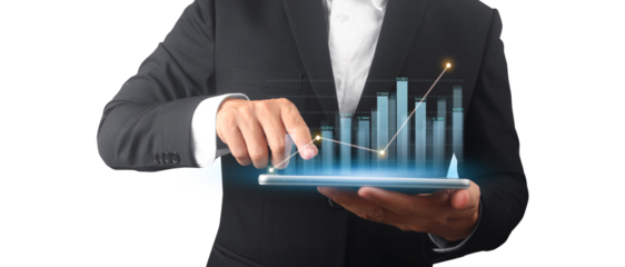 Businessman plan graph growth and increase of chart positive indicators ,tablet in hand