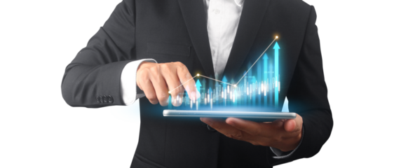 Businessman plan graph growth and increase of chart positive indicators ,tablet in hand