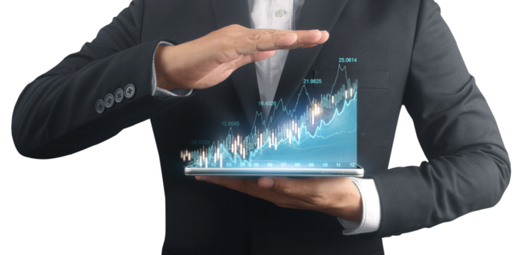 Businessman plan graph growth and increase of chart positive indicators ,tablet in hand