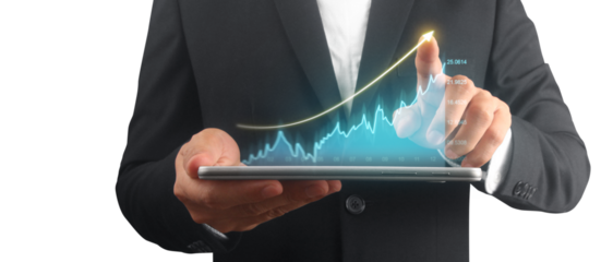 Businessman plan graph growth and increase of chart positive indicators ,tablet in hand