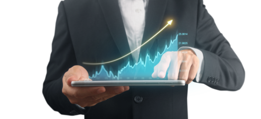 Businessman plan graph growth and increase of chart positive indicators ,tablet in hand