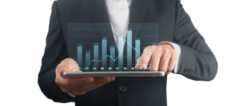 Businessman plan graph growth and increase of chart positive indicators ,tablet in hand