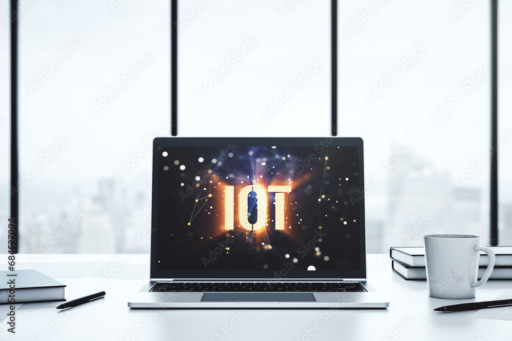 Aufkleber creative iot concept on modern laptop screen. 3d rendering