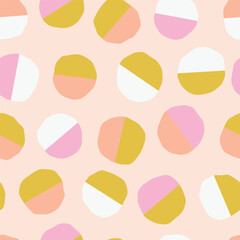 Playful geometrical seamless pattern with colourful round shapes. Cute vector texture with half coloured balls. Creative modern background