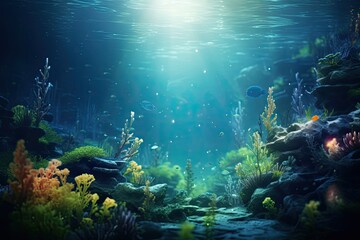 Fototapeta premium Beneath the ocean's surface, a vibrant aquatic world thrives - coral reefs, diverse marine life and tranquility.