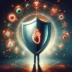 Fototapeta premium Heart shield from viruses and diseases