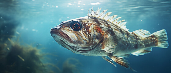 Close up underwater picture of a water fish - obrazy, fototapety, plakaty