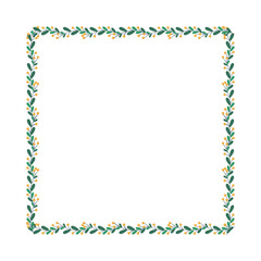 Christmas frame with tree branch and yellow berries, leaves.